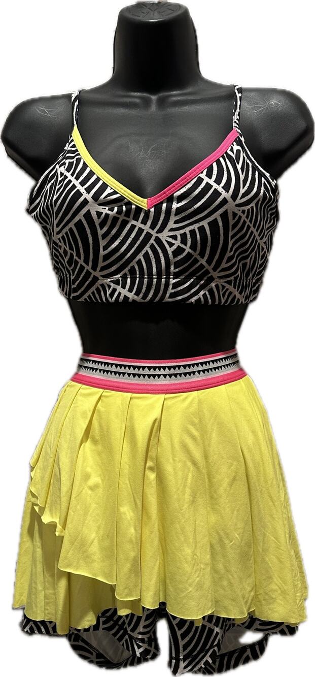 PUMA x Lemlem Yellow Burst Ruffle Tennis Athletic set bra size M skort size L